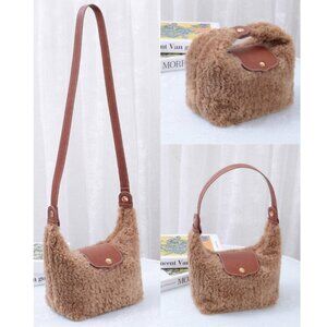 NWT Brown Shearling Convertible Bag Clutch/Shoulder/Crossbody Purse